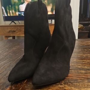 Classic Black Suede Pointed-Toe Women's Ankle Boots Nine West Western 10 New